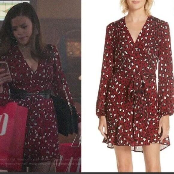 A.L.C. Red & Black Leopard Print Silk Mini Wrap Dress Size 4 - Picture 14 of 14